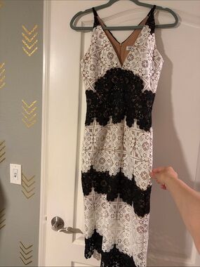 Dress the Population Black and White Lace Midi Dress